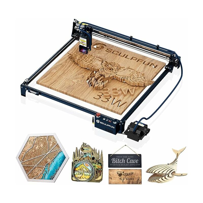 foto del prodotto macchina per incisione laser sculpfun s30 ultra 33w, design con lenti intercambiabili, incisore laser per legno e metallo con scheda madre air assist