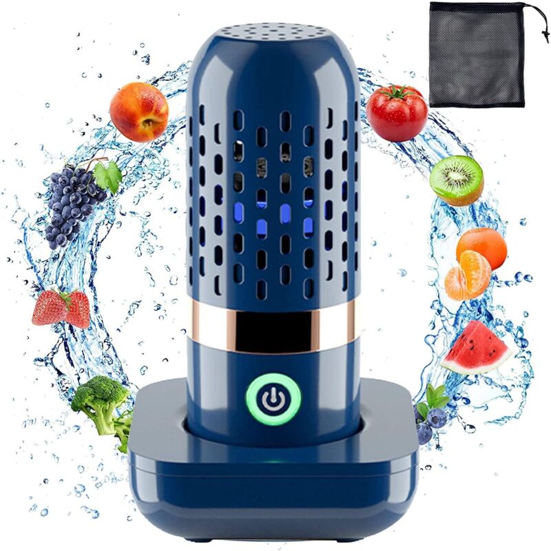 foto del prodotto macchina per la pulizia di frutta e verdura, macchina per la pulizia di frutta e verdura portatile senza fili con sacchetto in rete, purificatore
