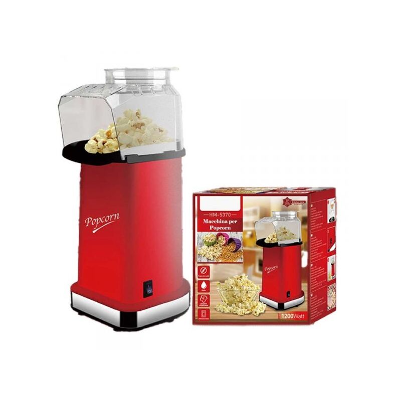 foto del prodotto macchina per popcorn ad aria calda 1200w preparazione veloce max 3 minuti senza olio e grassi facile da pulire sku 5370