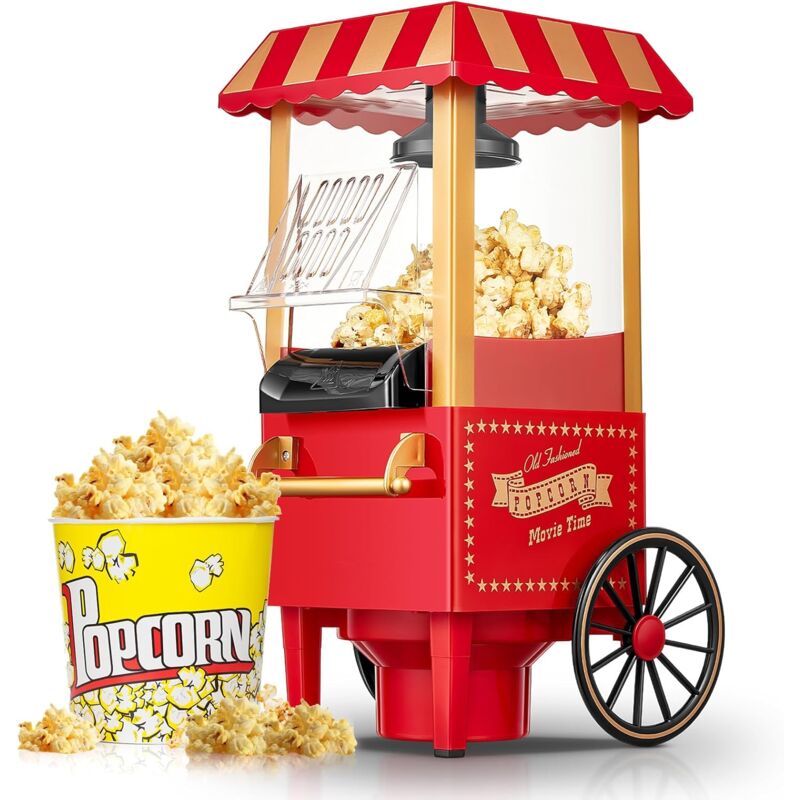 foto del prodotto macchina per popcorn, macchina per popcorn retr aggiornata, aria calda da 1200 w per la casa, sana e senza calorie, funzionamento con un solo