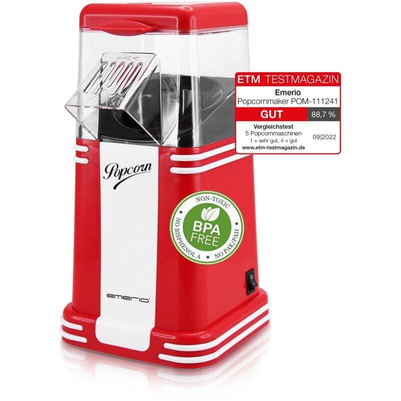 foto del prodotto macchina per popcorn maker, deliziosi popcorn per la casa, facile e veloce, 60 g di mais per passaggio, 1200 watt, facile pulizia, tecnologia ad aria