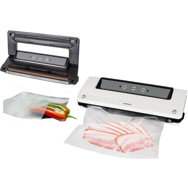 foto del prodotto macchina sottovuoto per alimenti conservare confezionare cibi buste 110w piedi antiscivolo pulsante comando con spie luminose