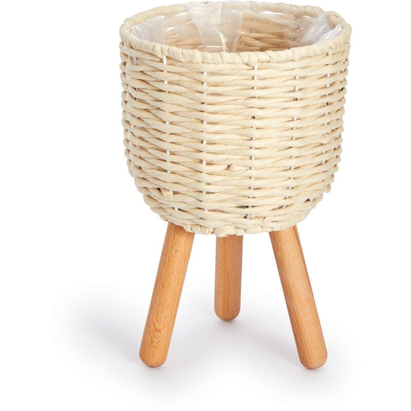 foto del prodotto maceta sobretiesto grande jardinera interior tiesto juego cesto madera trenzada crema, 2pcs set design 3 paco home