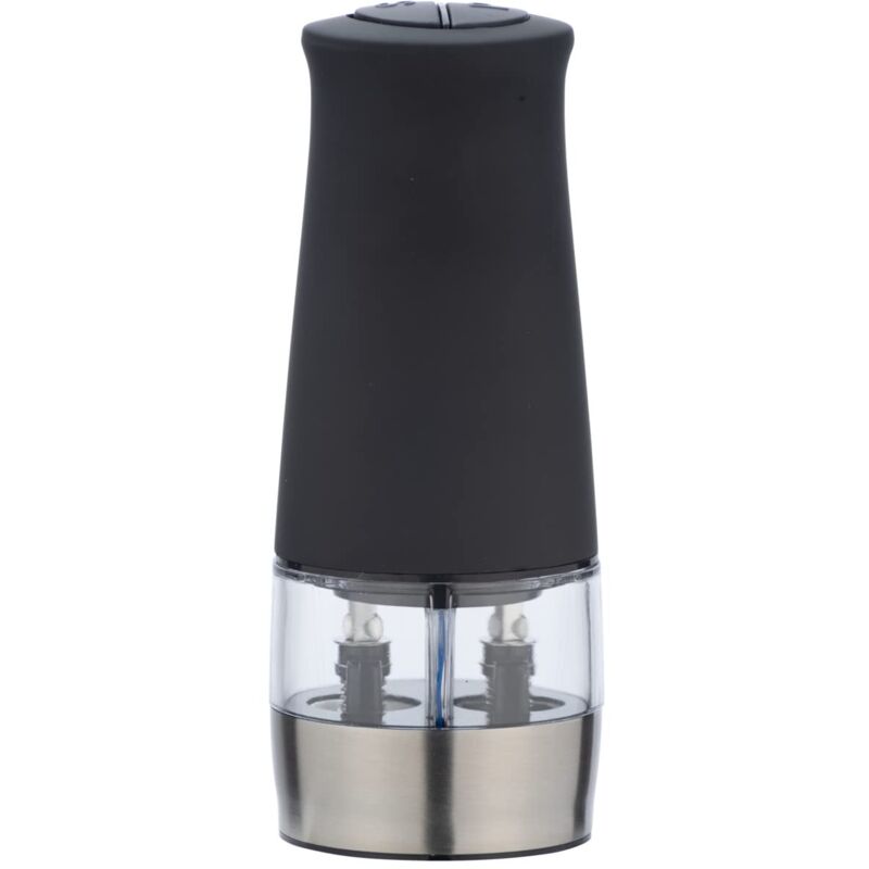 foto del prodotto macina sale e pepe elettrico 2in1 con luce led, saliera e pepiera elettrica, due scomparti, macinino in ceramica, acciaio inossidabile, 7x17,5x6 cm,