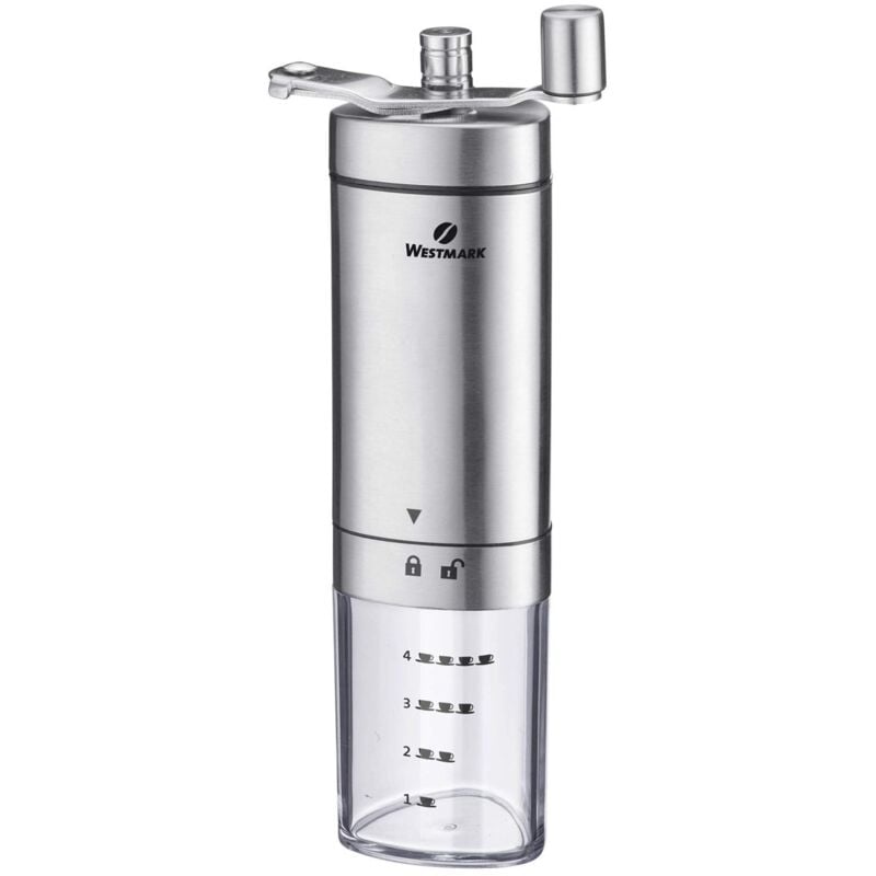 foto del prodotto macinacaff manuale con macinino in ceramica, fino a 4 tazze di caff , con scala graduata, brasilia, lunghezza 20,5 cm, acciaio inox ceramica,