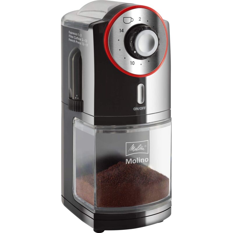 foto del prodotto macinacaff molino, 1019 01, macinacaff elettrico, disco abrasivo piatto, nero rosso, cd molino rosso opaco melitta