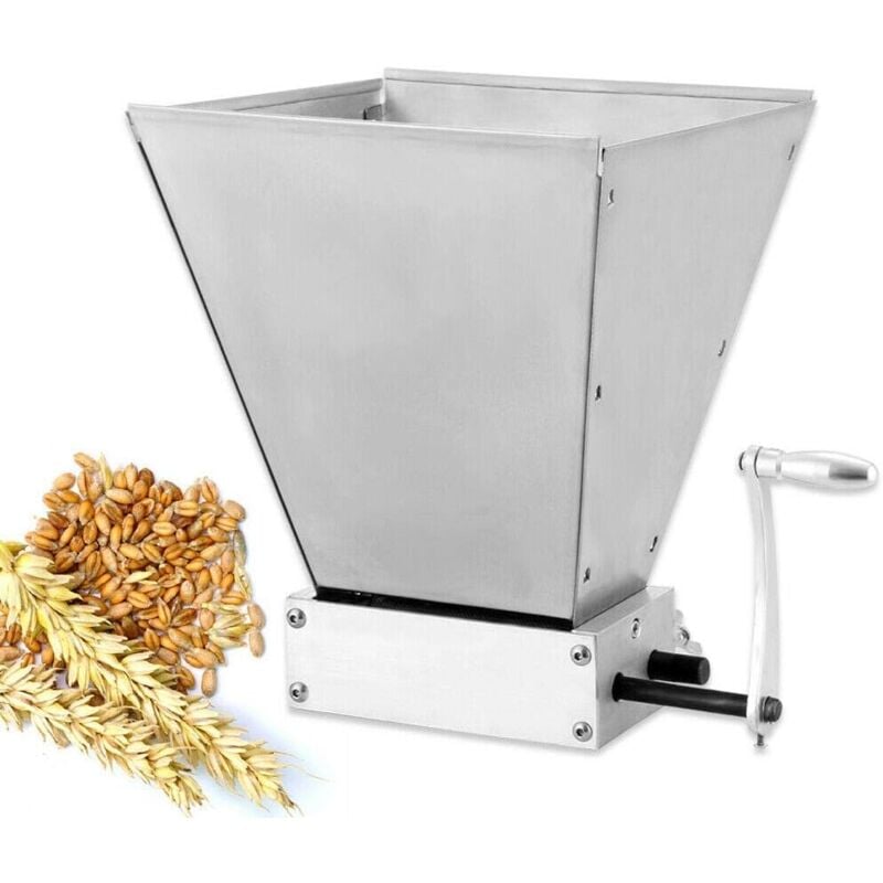 foto del prodotto macinino per cereali, in acciaio inox, con 2 rulli regolabili in acciaio inox, per la masticazione di orzo, grano, malto