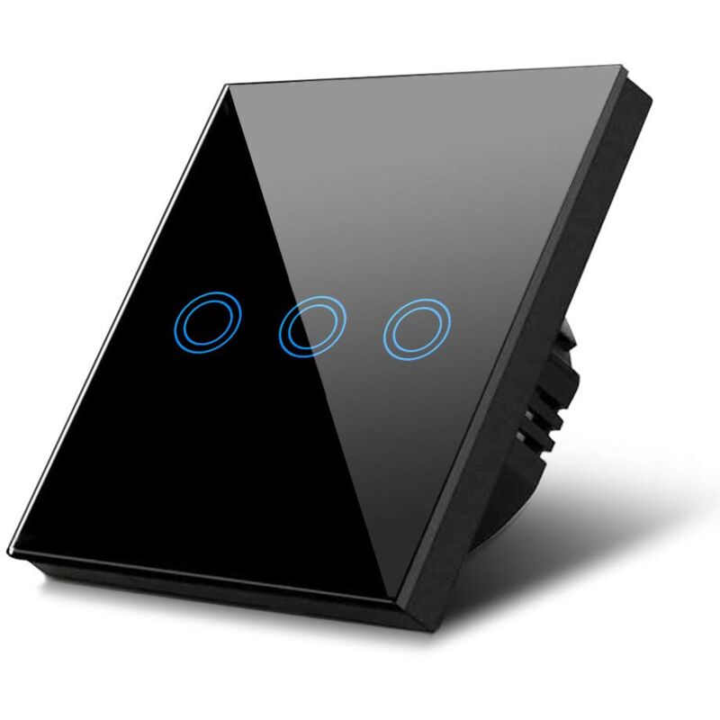 foto del prodotto maclean energy interruttore touch adattatore led elegante e moderno nero, triplo rotondo 
