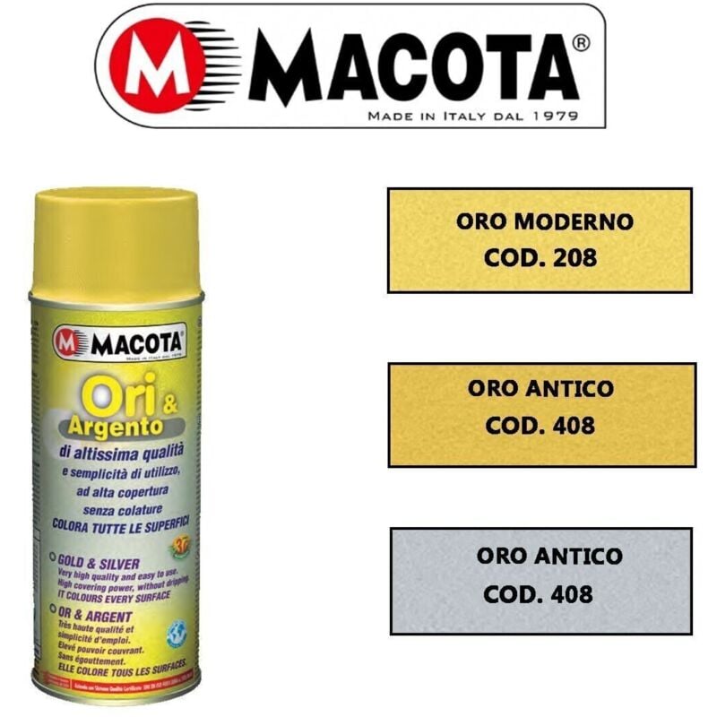 foto del prodotto macota vernice spray ori e argento decorazione effetto oro o argento da 400 ml col. oro antico