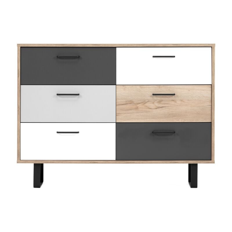 foto del prodotto madia 118x35 cm con struttura rovere chiaro e sei cassetti multicolore chioggia