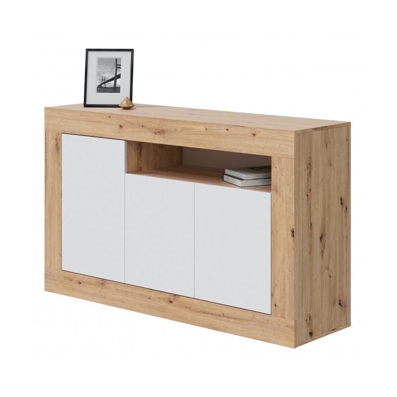 foto del prodotto madia 144x42x87 cm rovere nordico e bianco opaco con 3 ante e 1 vano argenta