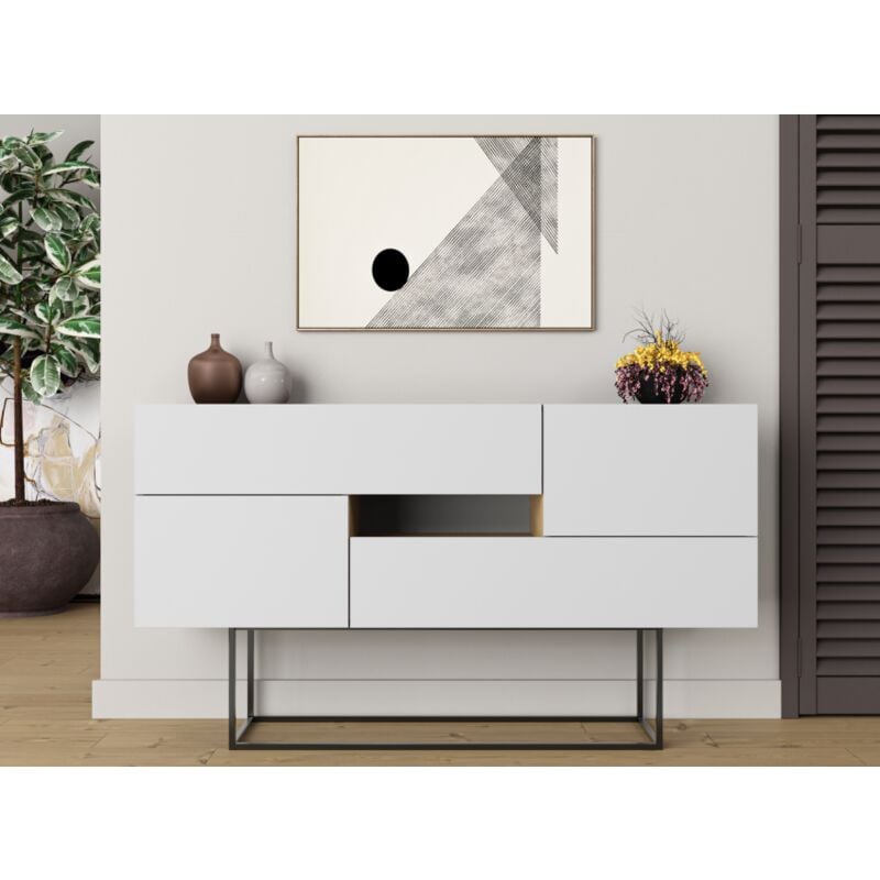 foto del prodotto madia 145x82 h cm bianco opaco e rovere chiaro con due ante e due cassetti frosolone