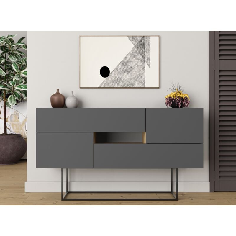 foto del prodotto madia 145x82 h cm grigio antracite e rovere chiaro con due ante e due cassetti frosolone