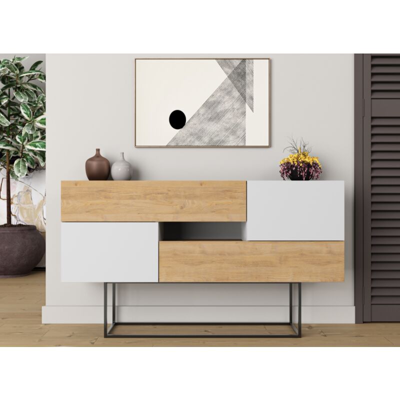 foto del prodotto madia 145x82 h cm rovere chiaro e bianco opaco con due ante e due cassetti frosolone