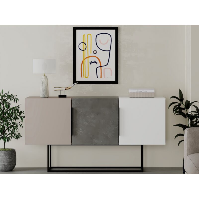 foto del prodotto madia 150x79,5 h cm moka chiaro, grigio retr e bianco opaco con tre ante trivento