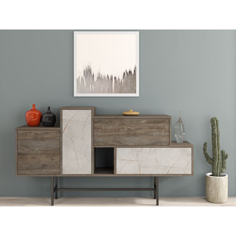 foto del prodotto madia 160x90 h cm caff scuro ed effetto marmo bianco con due ante e due cassetti ururi