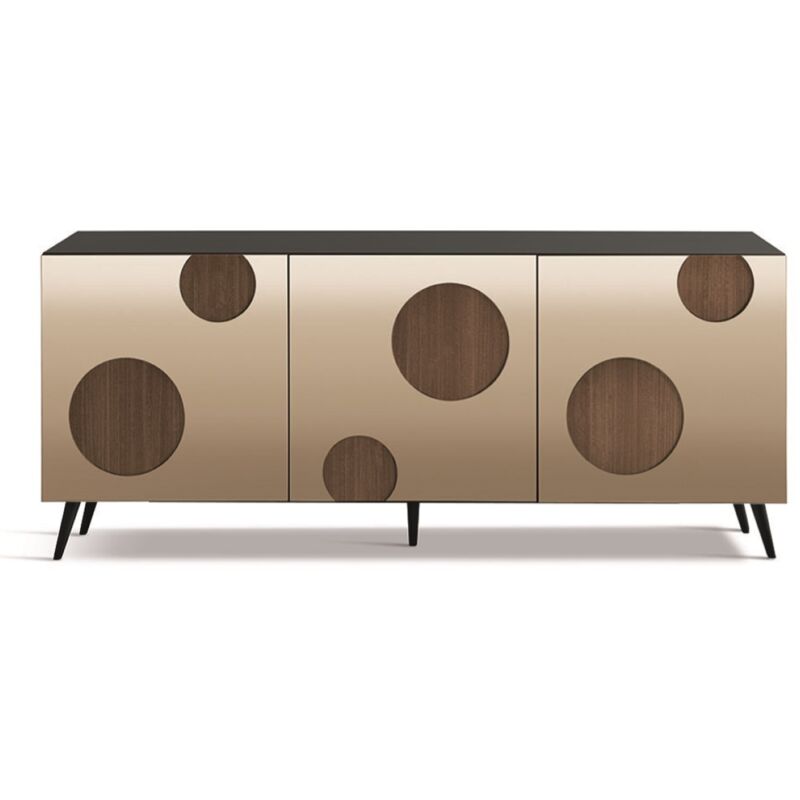 foto del prodotto madia 180 cm in legno teak 3 ante con specchio bronzo 5 piedini ohara