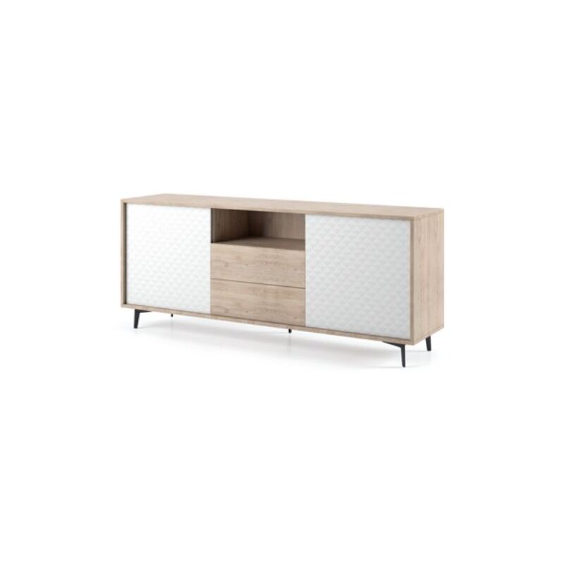 foto del prodotto madia 184 cm rovere e bianco opaco con 2 ante e 2 cassetti carrara