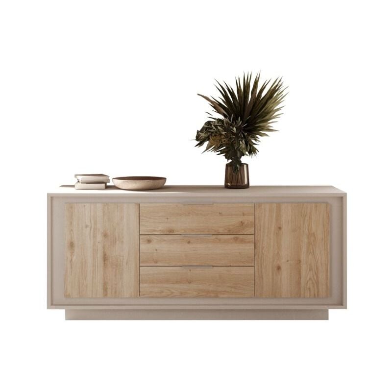 foto del prodotto madia 2 ante battenti e 3 cassetti linea eos in finitura cashmere e rovere cadiz