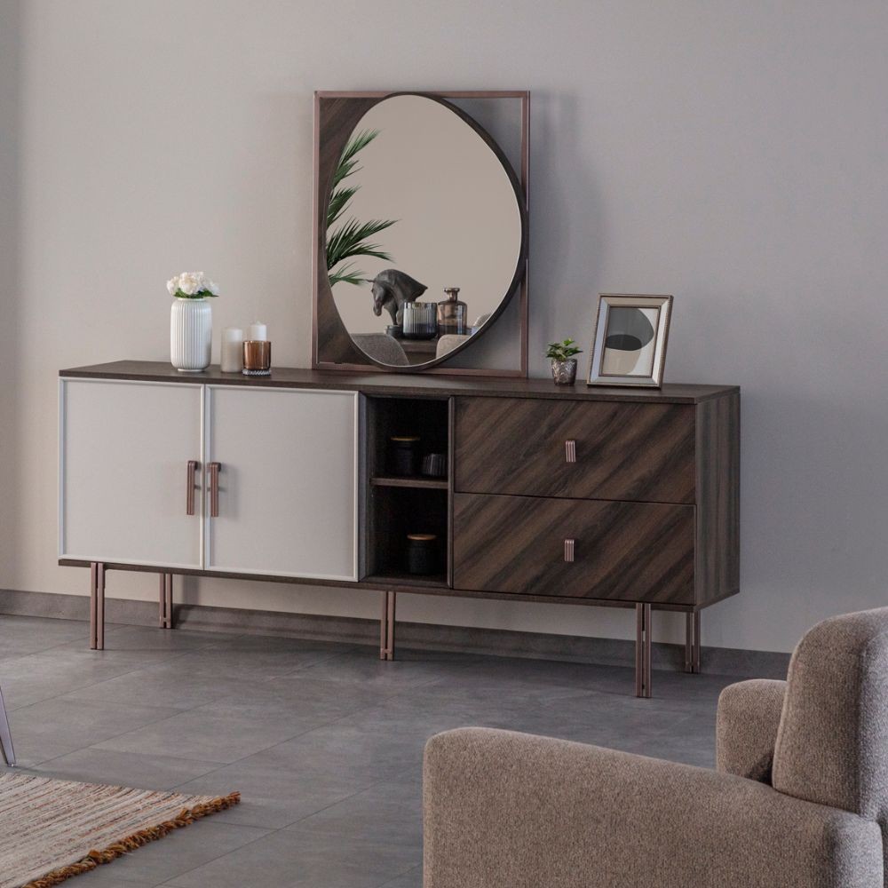 foto del prodotto madia 2 ante e 2 cassetti finitura mozambik spatolato merlin 195x47.6x82.6h