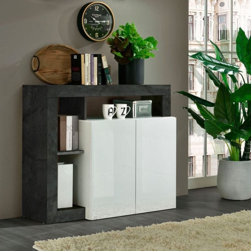 foto del prodotto madia 2 ante linea frame in bianco lucido e ossido