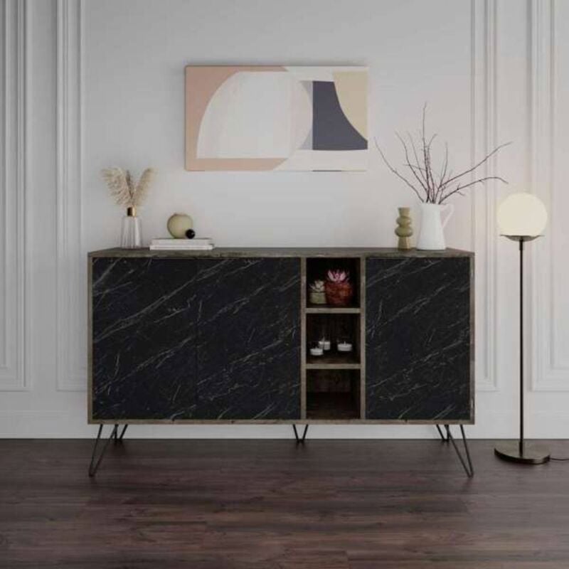 foto del prodotto madia 3 ante 142x35,5x83 cm in mdf clara nero