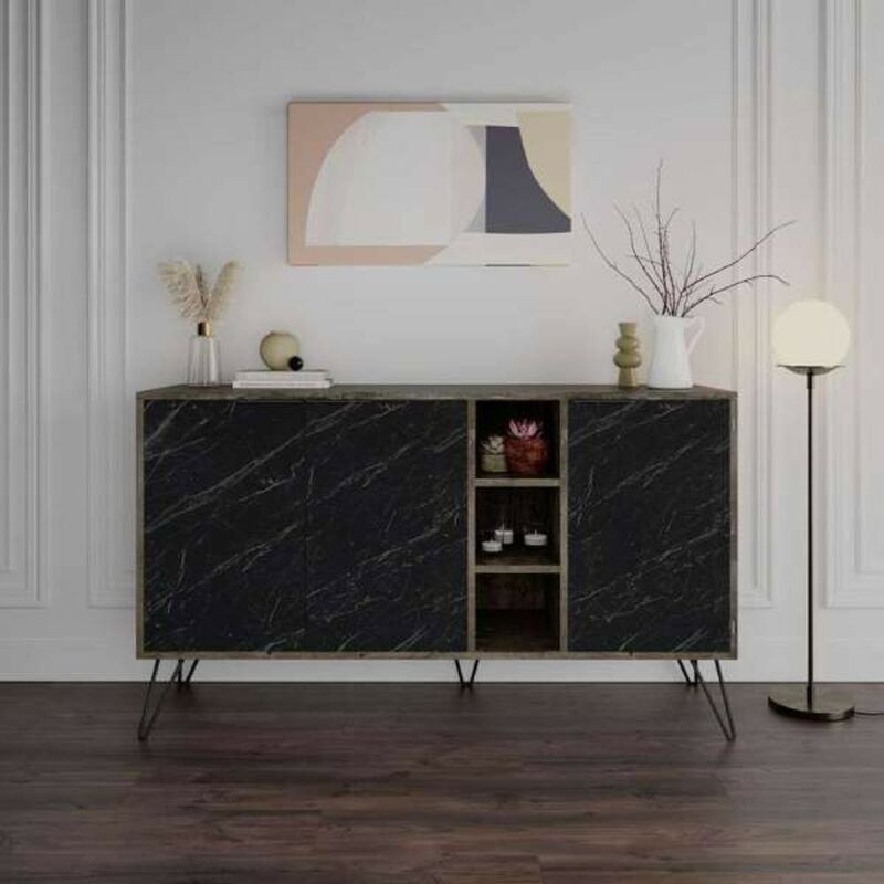 foto del prodotto madia 3 ante effetto marmo nero clara bender 142x35,5x83h colore dark coffe