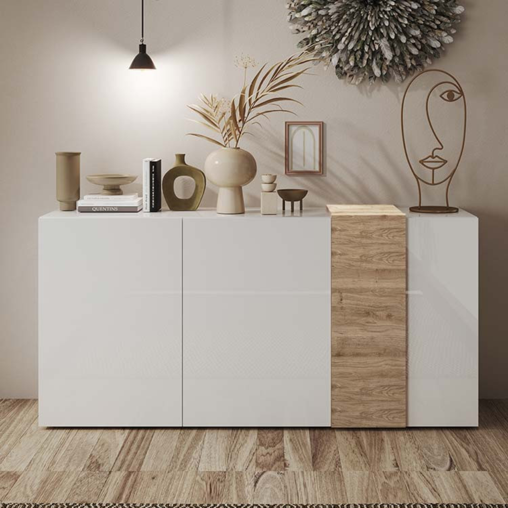 foto del prodotto madia 3 ante sabry colore bianco lucido rovere kadiz