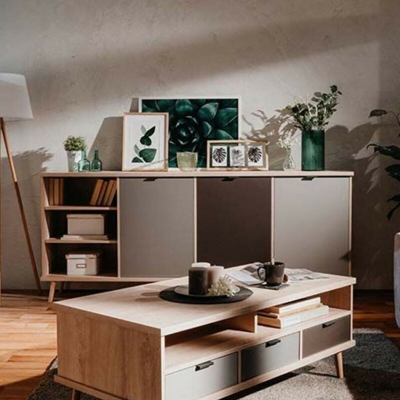 foto del prodotto madia 3 ante vano a giorno 209,6x40x88,3 epik56 colore rovere antracite grigio