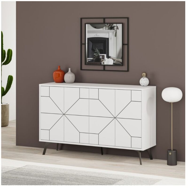 foto del prodotto madia 4 ante bianco con disegno geometrico dune 123x35x77,4