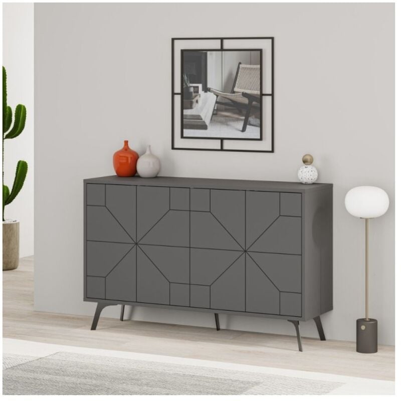 foto del prodotto madia 4 ante con disegno geometrico dune 123x35x77,4 colore antracite