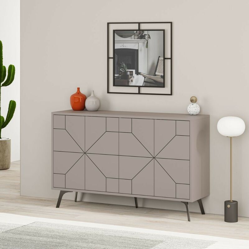 foto del prodotto madia 4 ante con disegno geometrico dune 123x35x77,4 colore tortora