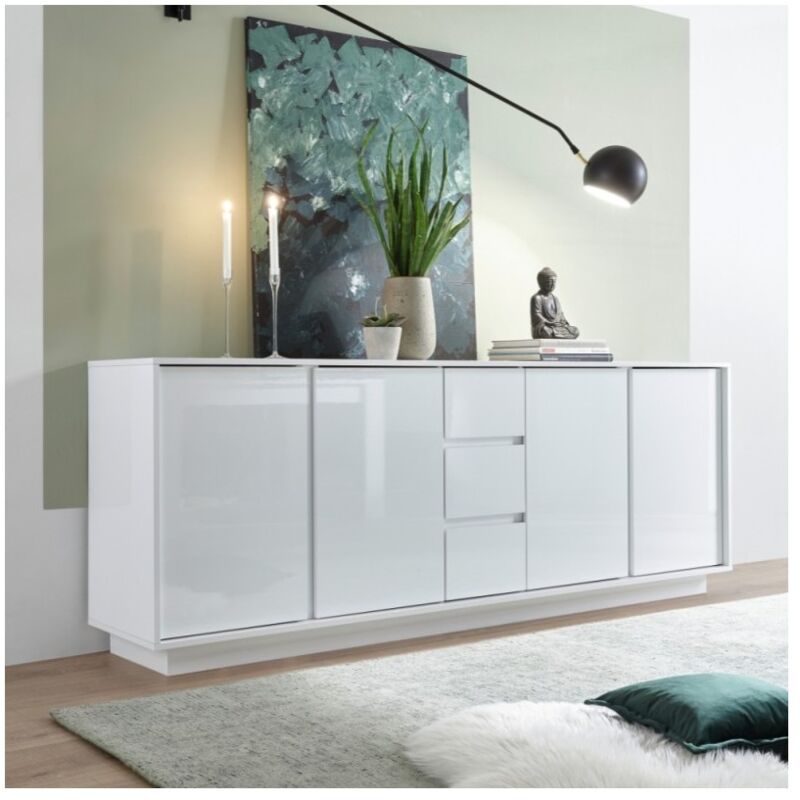 foto del prodotto madia 4 ante e 3 cassetti bianco lucido ice 210x43x79h