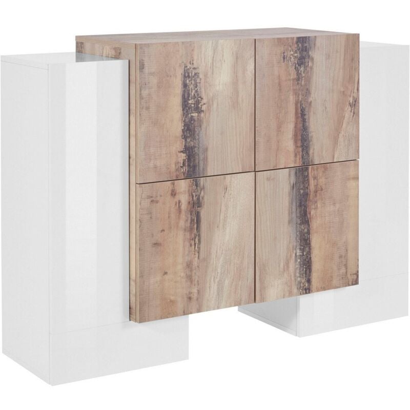 foto del prodotto madia 6 ante per soggiorno moderna 130x35 45x100cm apex colore bianco laccato acero pereira