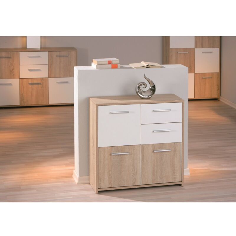 foto del prodotto madia 77 cm rovere chiaro e bianco laccato con 3 ante e 2 cassetti alghero