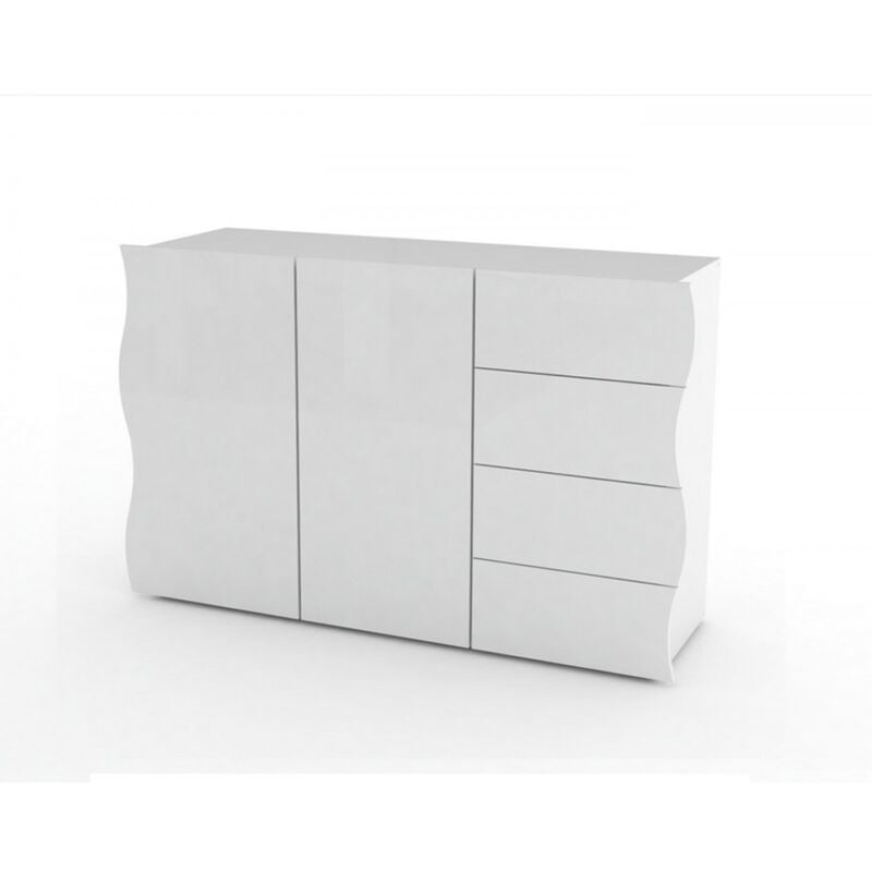 foto del prodotto madia a 2 ante e 4 cassetti credenza in legno mobile bianco da ingresso