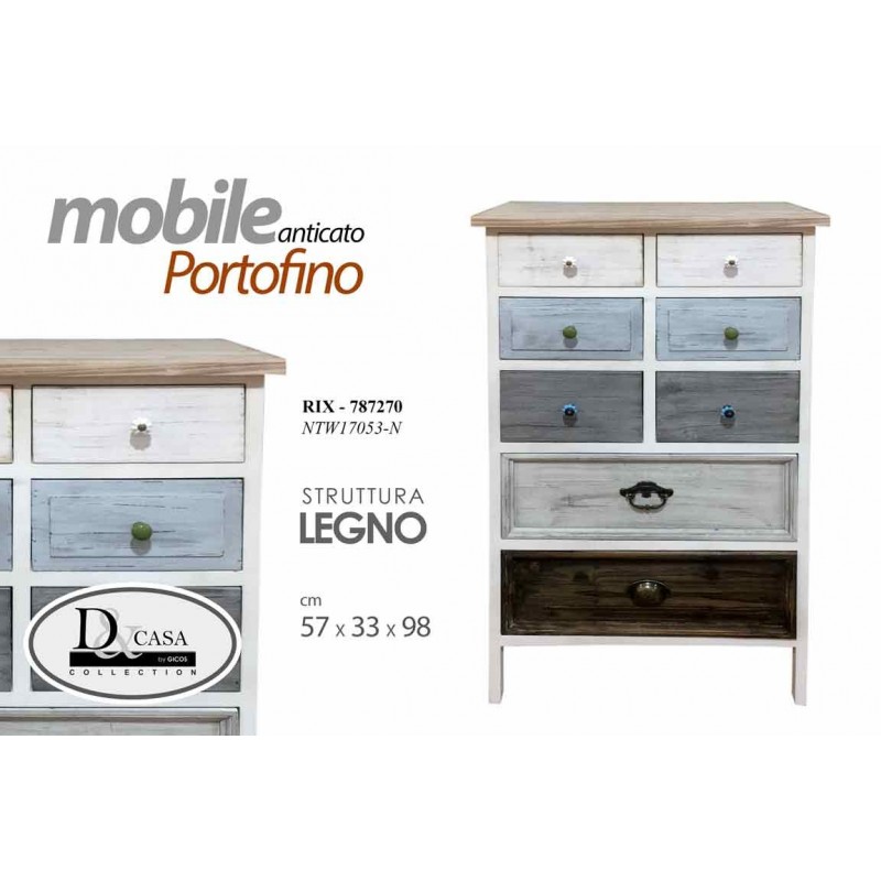 foto del prodotto madia alta cassettiera anticata legno cm 57 x 33 x 98 h
