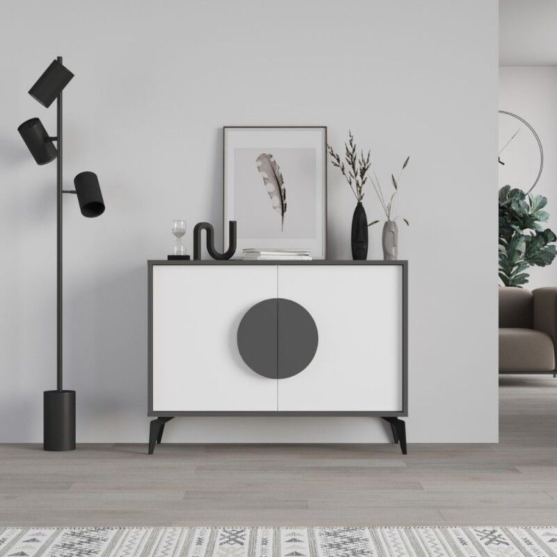 foto del prodotto madia con 2 ante colore antracite e bianco 110x82h cm gora