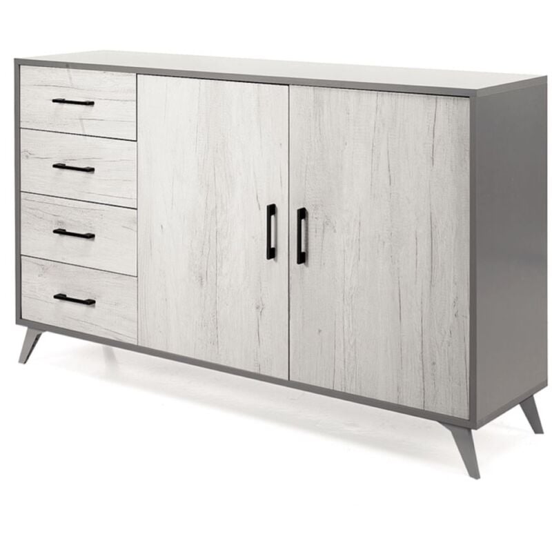 foto del prodotto madia con 2 ante e 4 cassetti 158 cm in melaminico quercia bianco ariel