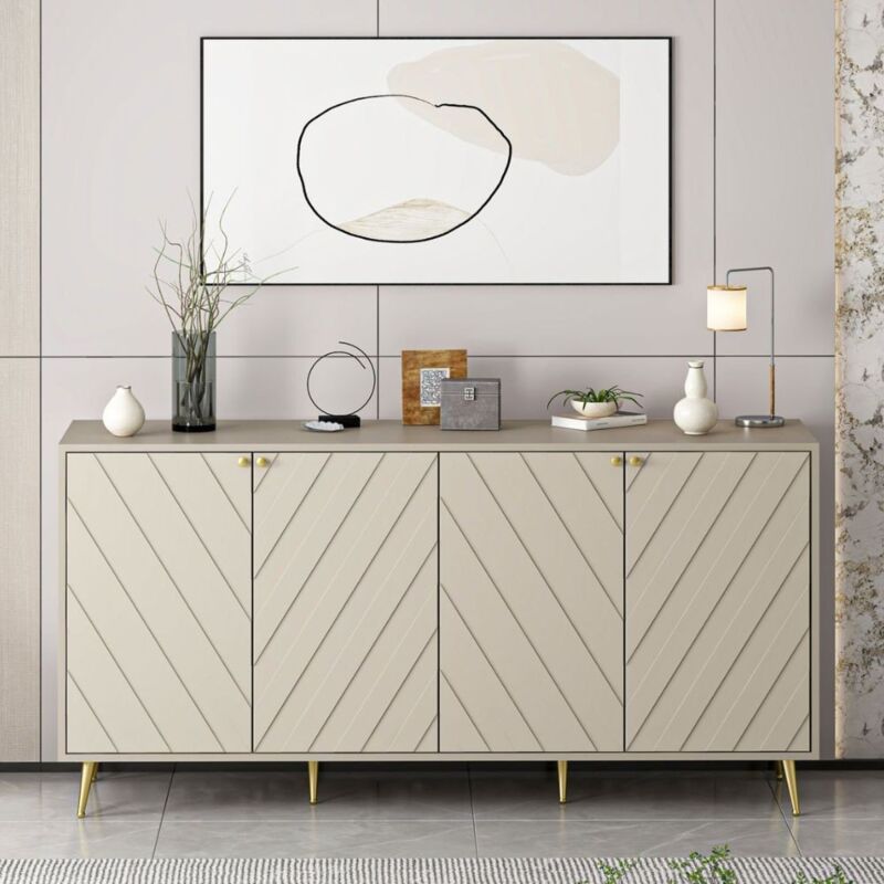 foto del prodotto madia con 4 ante a intagli geometrici colore cashmere con maniglie e piedini oro 180x90h cm giany