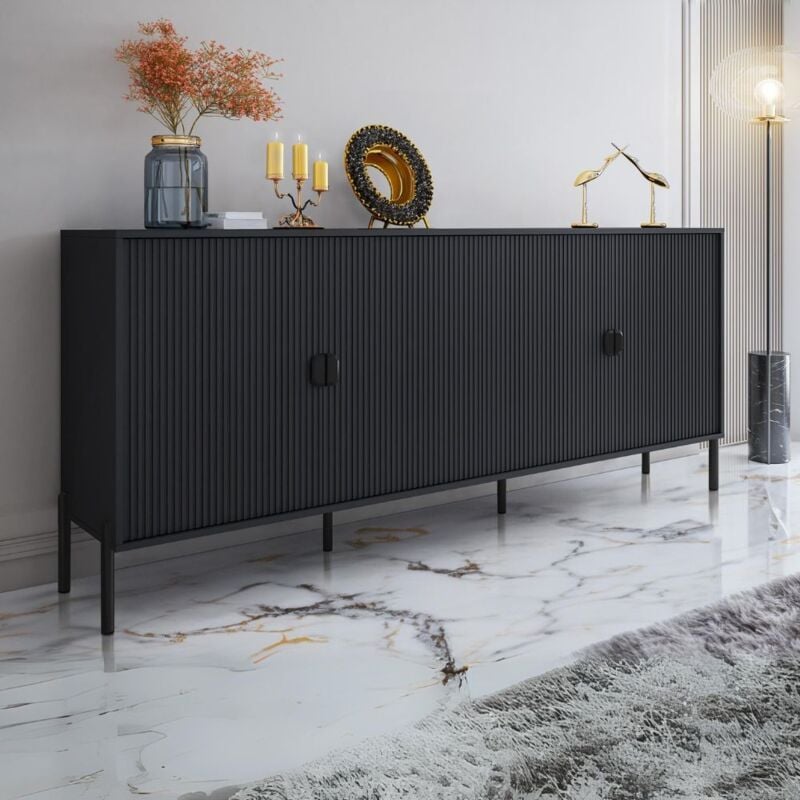 foto del prodotto madia con 4 ante e frontali cannettati colore nero opaco 203.4x49x87.4h cm blast