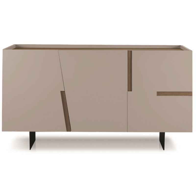 foto del prodotto madia credenza 3 ante inserti teak con scocca tortora girona con 2 piedini