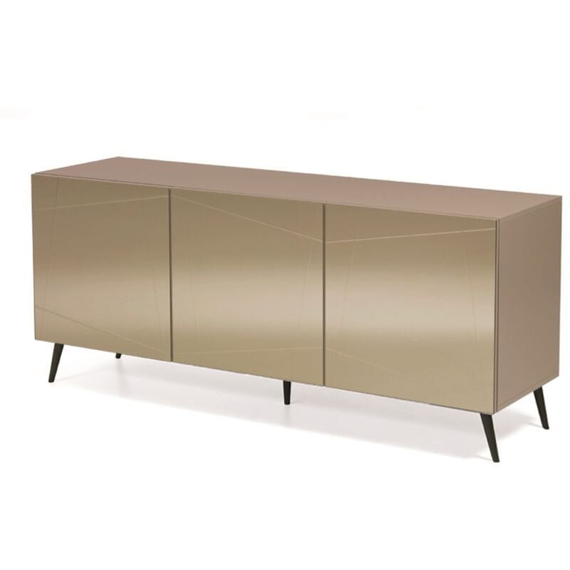 foto del prodotto madia credenza a 3 ante in vetro specchio bronzo scocca tortora e 5 piedini iside