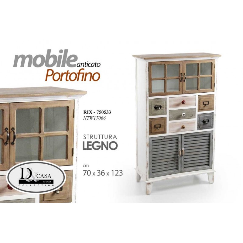 foto del prodotto madia credenza alta con cassetti vano e vetrina cm 70 x 36x 123 h