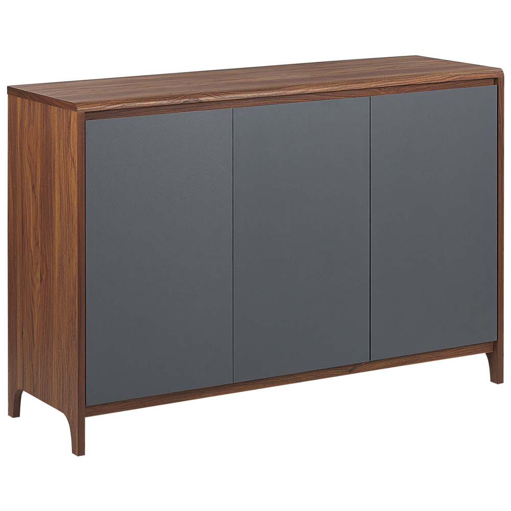 foto del prodotto madia credenza in legno scuro con armadio a 3 ante in derivati del legno grigio retr moderno