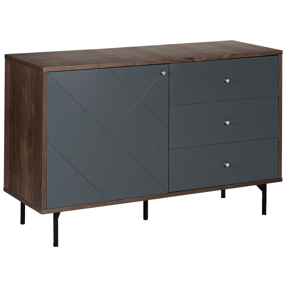 foto del prodotto madia credenza in legno scuro con grigio 118 x 40 cm 3 cassetti 1 mobiletto modern glam