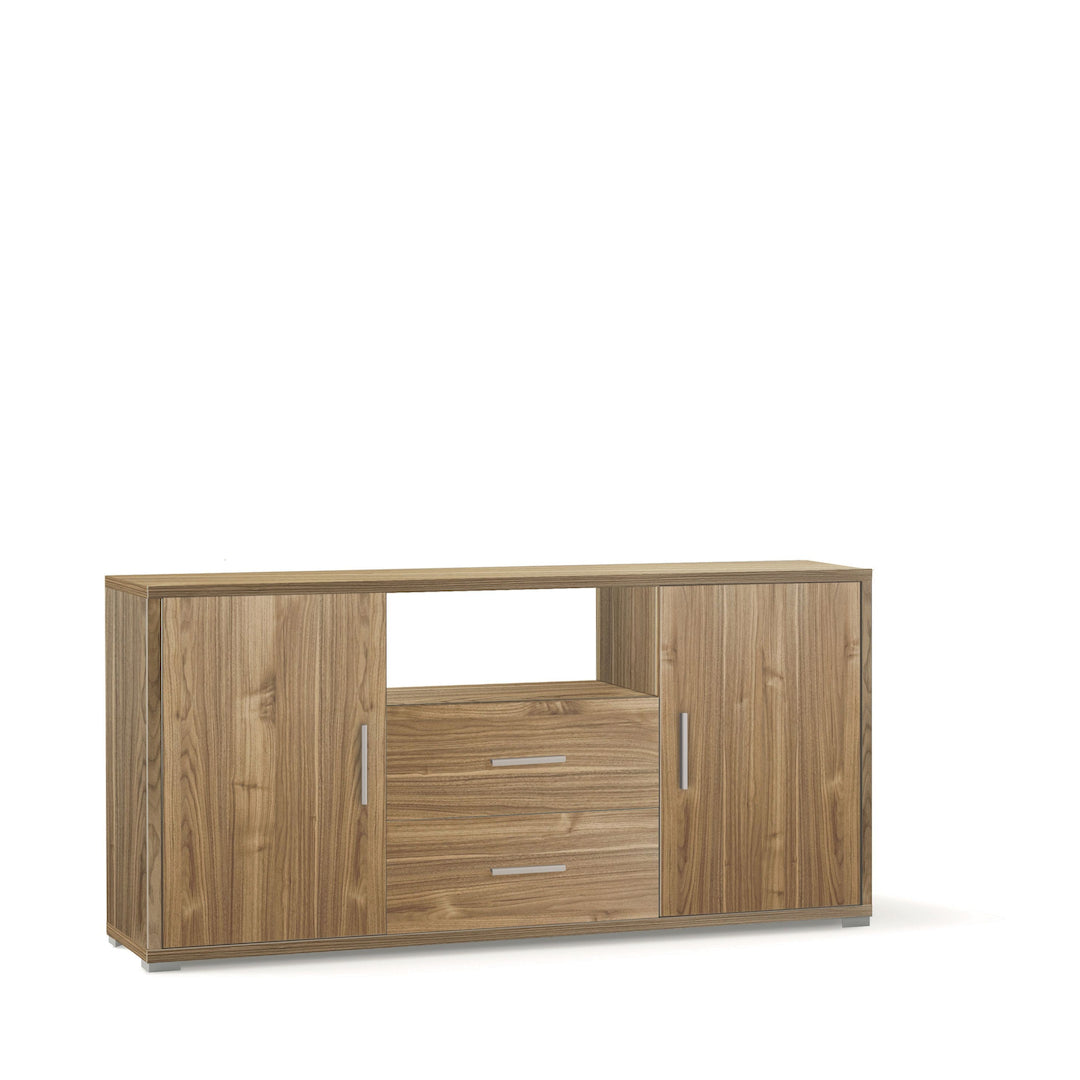 foto del prodotto madia credenza mobile 2 ante con 2 cassetti 174x41x84h design moderno in kit di montaggio colore noce stelvio