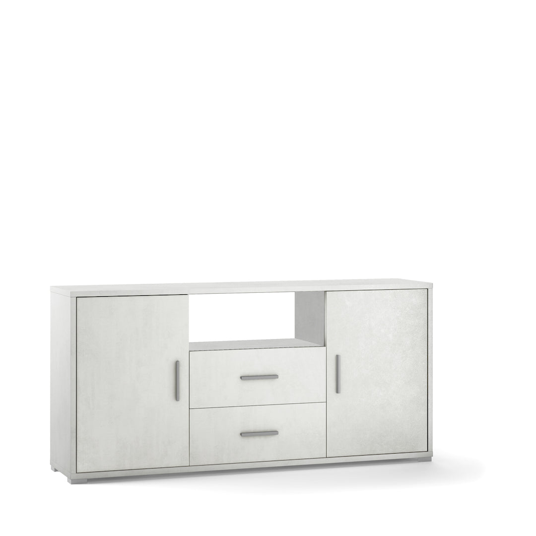 foto del prodotto madia credenza mobile 2 ante con 2 cassetti 174x41x84h design moderno in kit di montaggio colore ossido bianco