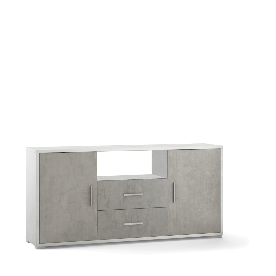 foto del prodotto madia credenza mobile 2 ante con 2 cassetti 174x41x84h design moderno in kit di montaggio colore ossido bianco e cemento