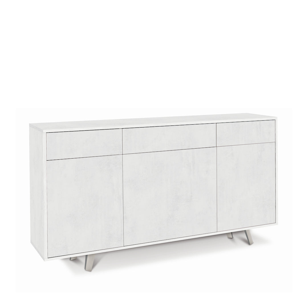 foto del prodotto madia credenza mobile 3 ante e 3 cassetti con apertura push pull 160x41x76h cm in kit colore ossido bianco